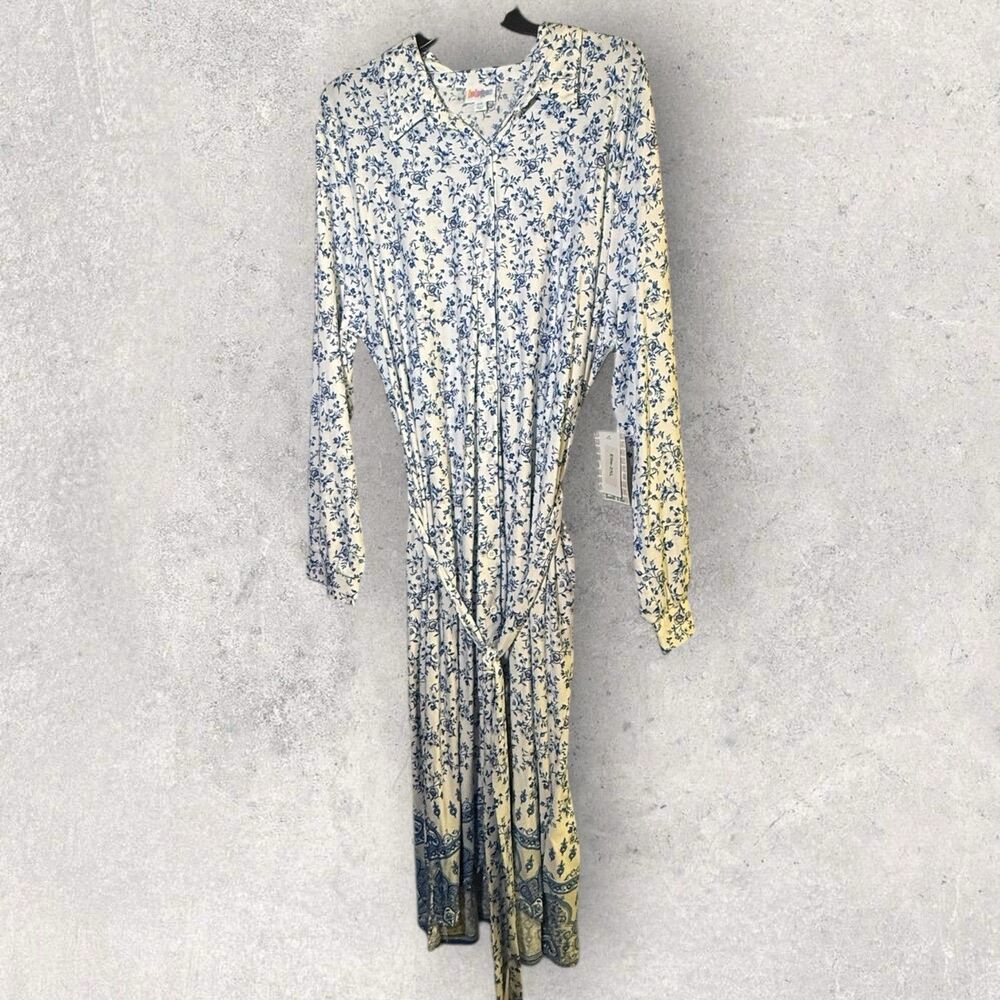 LuLaRoe NWT Ellie Dress Size 2XL Classic Shirt Dress Blue White Floral Print